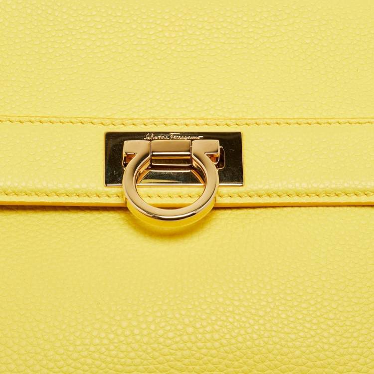Pre Owned Salvatore Ferragamo Yellow Leather Small Sofia Top Handle Bag