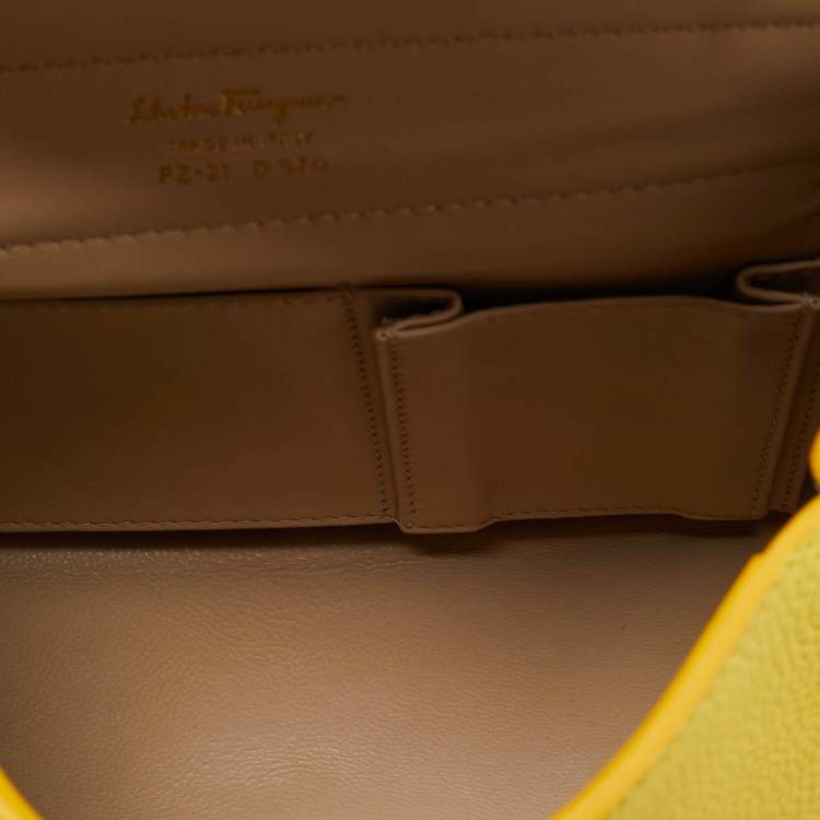 Pre Owned Salvatore Ferragamo Yellow Leather Small Sofia Top Handle Bag