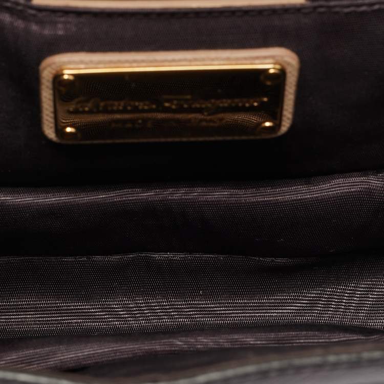 Pre Owned Salvatore Ferragamo Purple/Beige Leather Mini Ginny Crossbody Bag