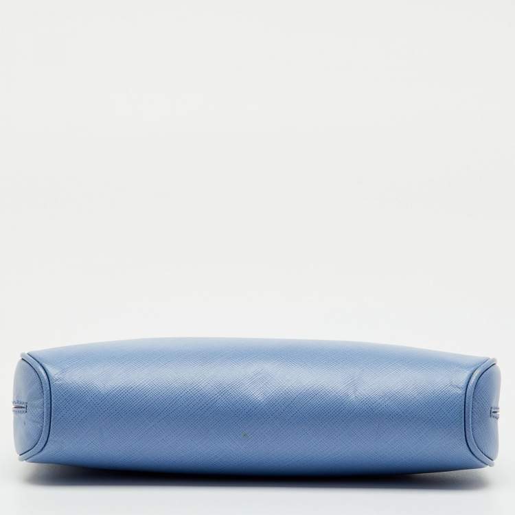 Pre Owned Salvatore Ferragamo Blue Saffiano Leather Gancini Shoulder Bag