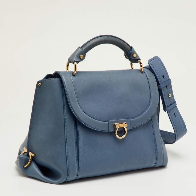 Pre Owned Salvatore Ferragamo Sofia Large Blue Leather Satchel 