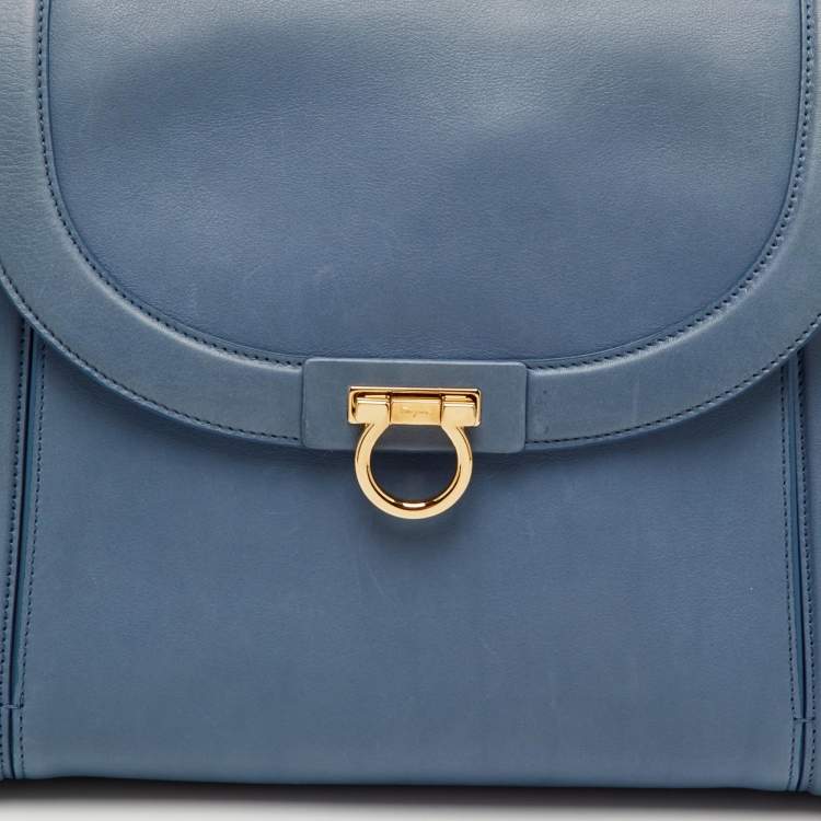 Pre Owned Salvatore Ferragamo Sofia Large Blue Leather Satchel 