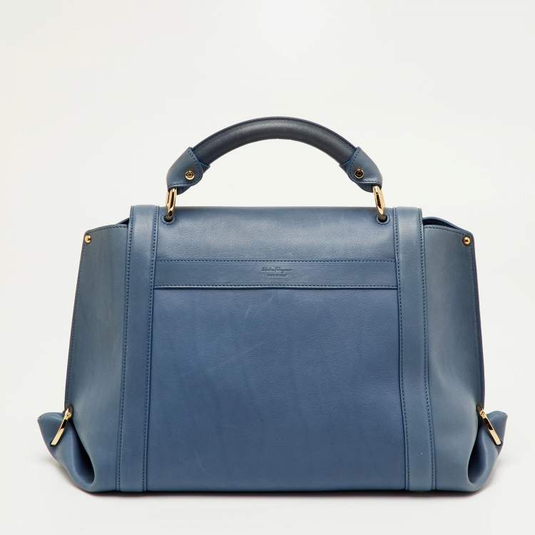 Pre Owned Salvatore Ferragamo Sofia Large Blue Leather Satchel 