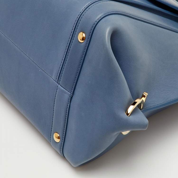 Pre Owned Salvatore Ferragamo Sofia Large Blue Leather Satchel 