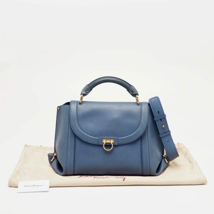 Pre Owned Salvatore Ferragamo Sofia Large Blue Leather Satchel 