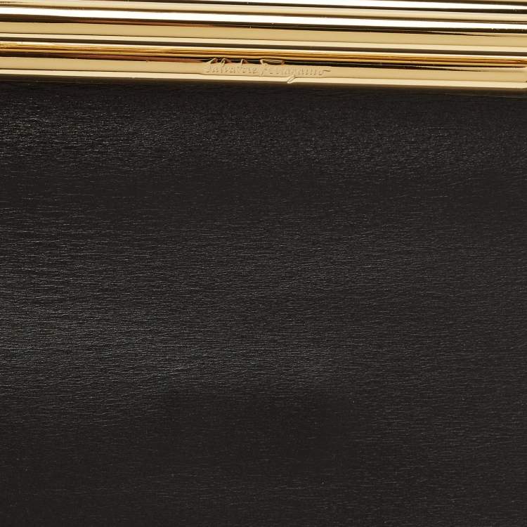 Pre Owned حقيبة يد سالفاتوري فيراغامو جلد سوداء برسمة إطار