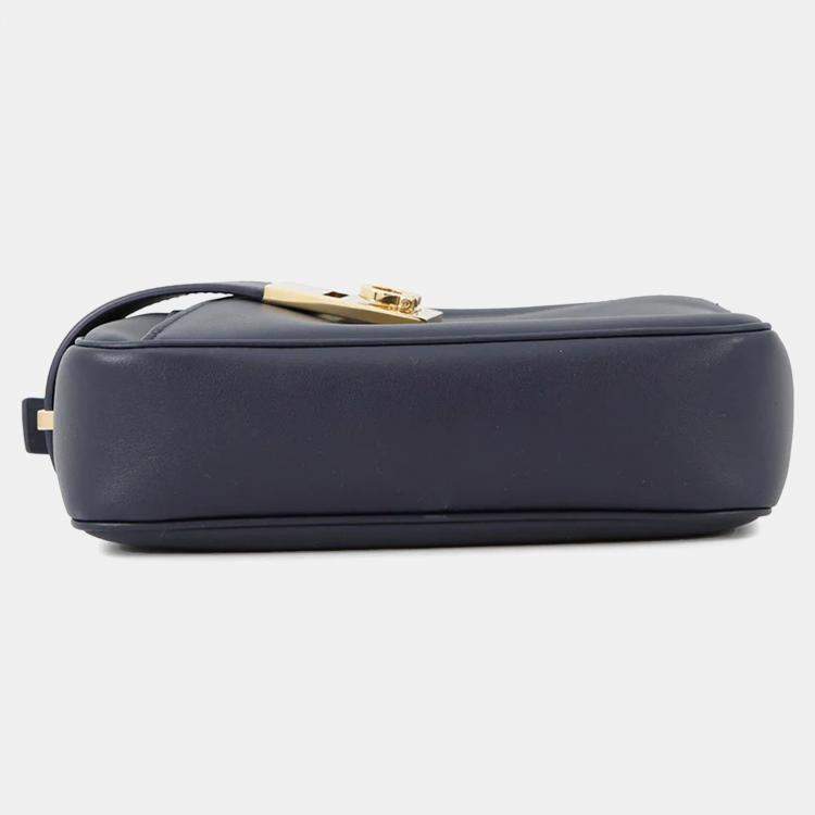 Pre Owned Ferragamo Shoulder Bag Camera Bag Gancini Midnight Blue Leather