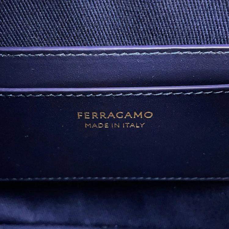 Pre Owned Ferragamo Shoulder Bag Camera Bag Gancini Midnight Blue Leather