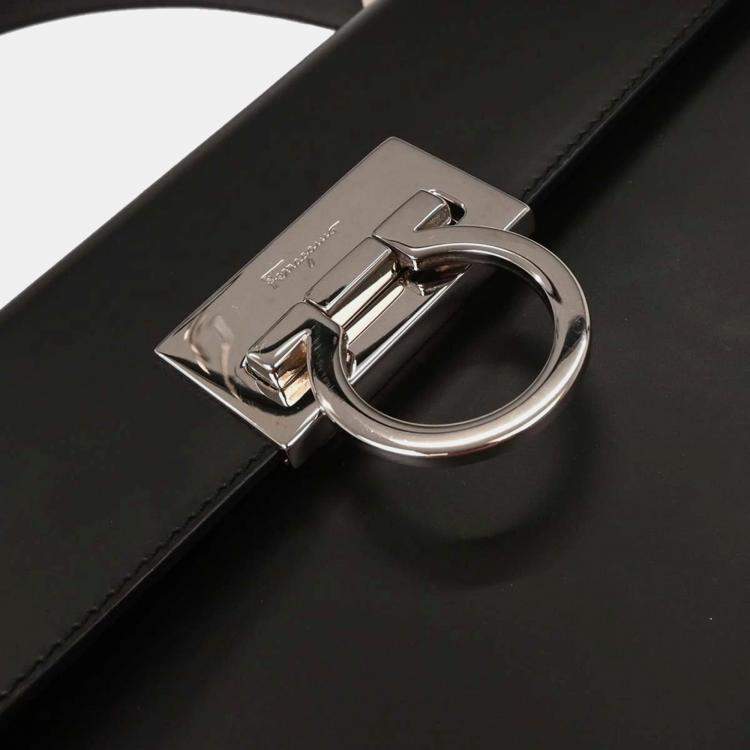 Pre Owned Salvatore Ferragamo Black Gancini 2way Handbag