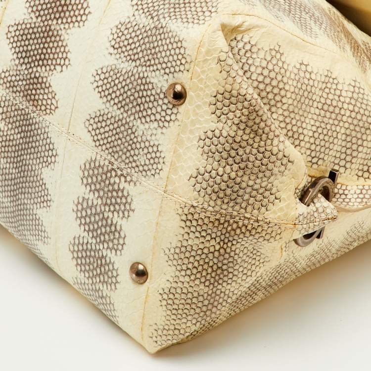Pre Owned Salvatore Ferragamo Sofia Beige Large Snakeskin Top Handle Bag