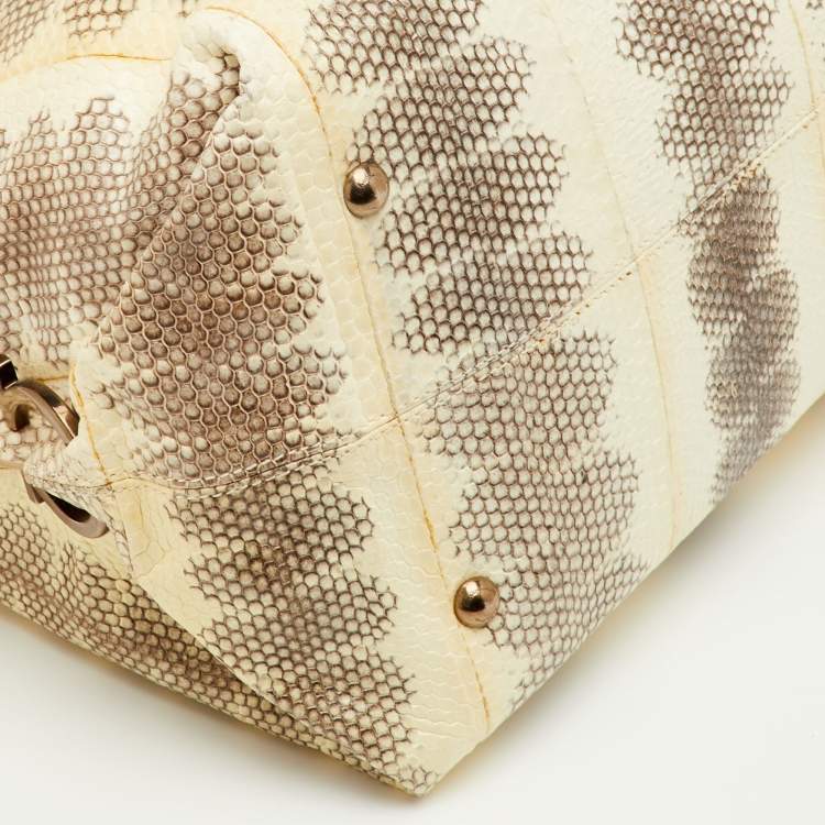 Pre Owned Salvatore Ferragamo Sofia Beige Large Snakeskin Top Handle Bag