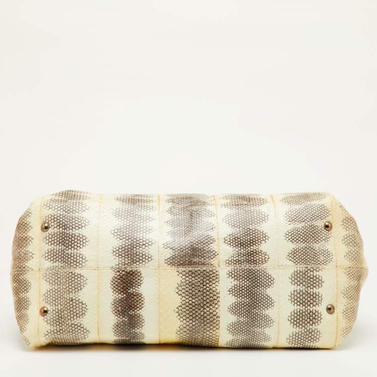 Pre Owned Salvatore Ferragamo Sofia Beige Large Snakeskin Top Handle Bag