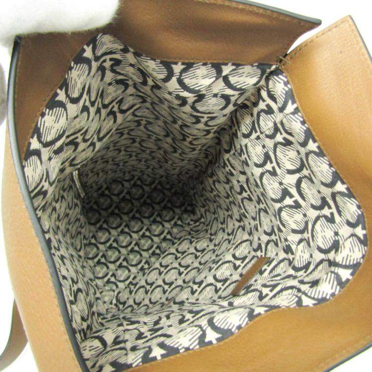 Pre Owned Salvatore Ferragamo Gancini Sling Bag Leather Shoulder Bag Brown