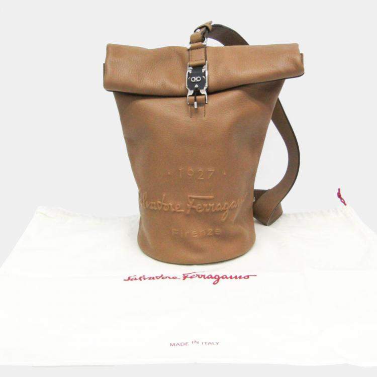 Pre Owned Salvatore Ferragamo Gancini Sling Bag Leather Shoulder Bag Brown