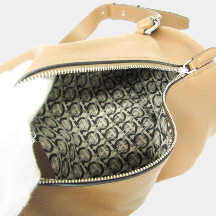 Pre Owned Salvatore Ferragamo Gancini Sling Bag Leather Shoulder Bag Brown