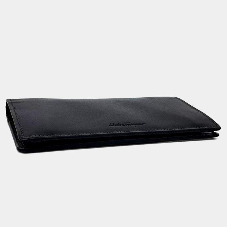 Pre Owned Salvatore Ferragamo Black Leather long wallet