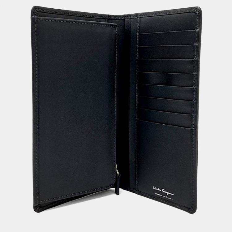 Pre Owned Salvatore Ferragamo Black Leather long wallet
