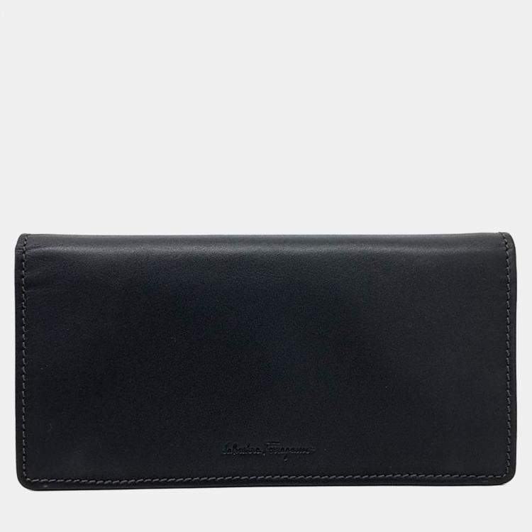 Pre Owned Salvatore Ferragamo Black Leather long wallet