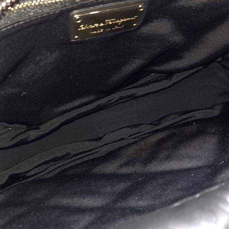 Pre Owned Salvatore Ferragamo Black Leather Vara Chain Shoulder Bag