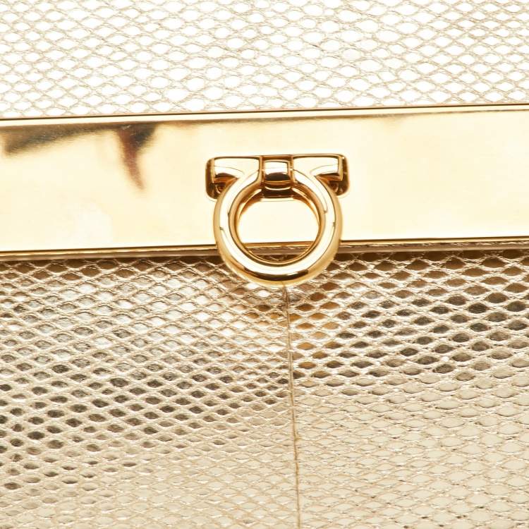 Pre Owned Salvatore Ferragamo Sofia Mini Gold Leather and Metal Top Handle Bag