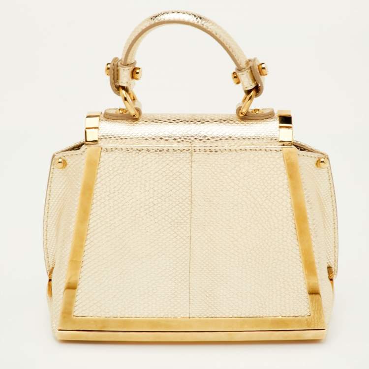 Pre Owned Salvatore Ferragamo Sofia Mini Gold Leather and Metal Top Handle Bag