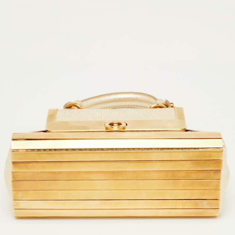 Pre Owned Salvatore Ferragamo Sofia Mini Gold Leather and Metal Top Handle Bag
