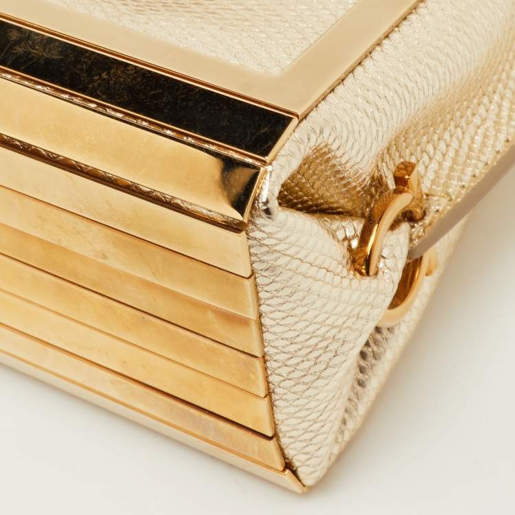 Pre Owned Salvatore Ferragamo Sofia Mini Gold Leather and Metal Top Handle Bag