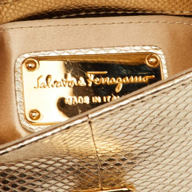 Pre Owned Salvatore Ferragamo Sofia Mini Gold Leather and Metal Top Handle Bag