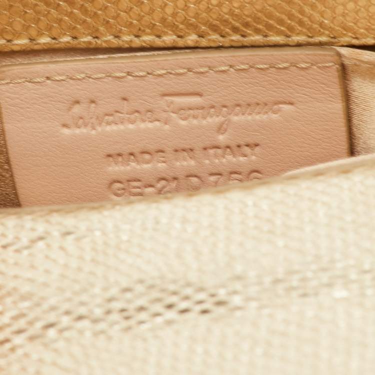 Pre Owned Salvatore Ferragamo Sofia Mini Gold Leather and Metal Top Handle Bag