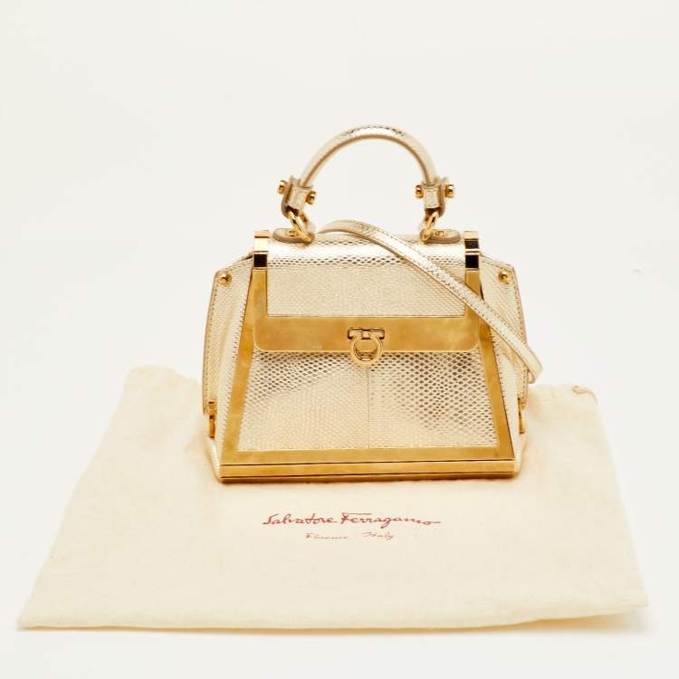 Pre Owned Salvatore Ferragamo Sofia Mini Gold Leather and Metal Top Handle Bag