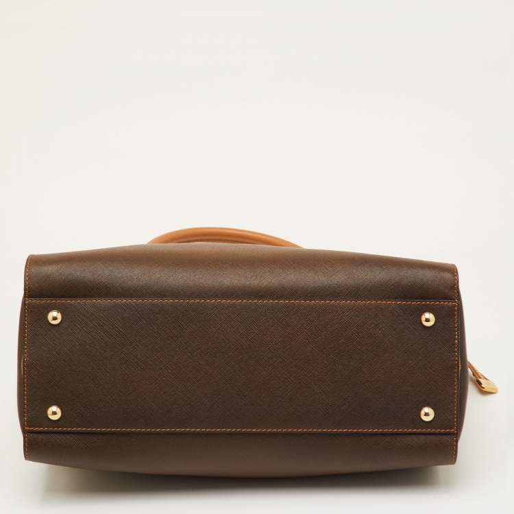 Pre Owned Salvatore Ferragamo Gancio Brown Ombre Saffiano Leather Gradient Effect Tote