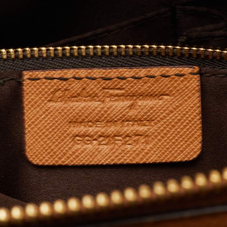 Pre Owned Salvatore Ferragamo Gancio Brown Ombre Saffiano Leather Gradient Effect Tote