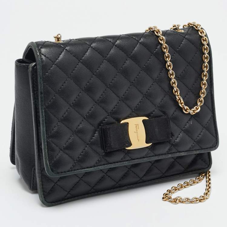 مملوكة مسبقًا حقيبة كتف سالفاتوري فيراغامو جيني جلد مبطن أسود