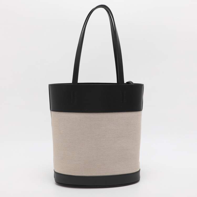 Pre Owned Ferragamo Charming Beige/Black Canvas and Leather Tote