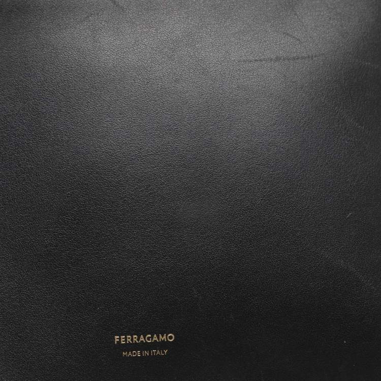 Pre Owned Ferragamo Charming Beige/Black Canvas and Leather Tote