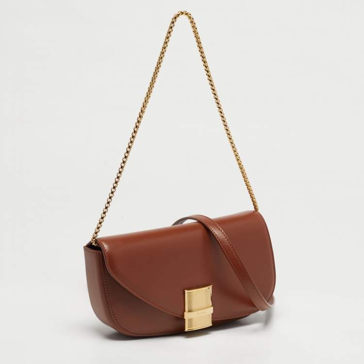 Pre Owned Salvatore Ferragamo Fiamma Brown Leather Shoulder Bag