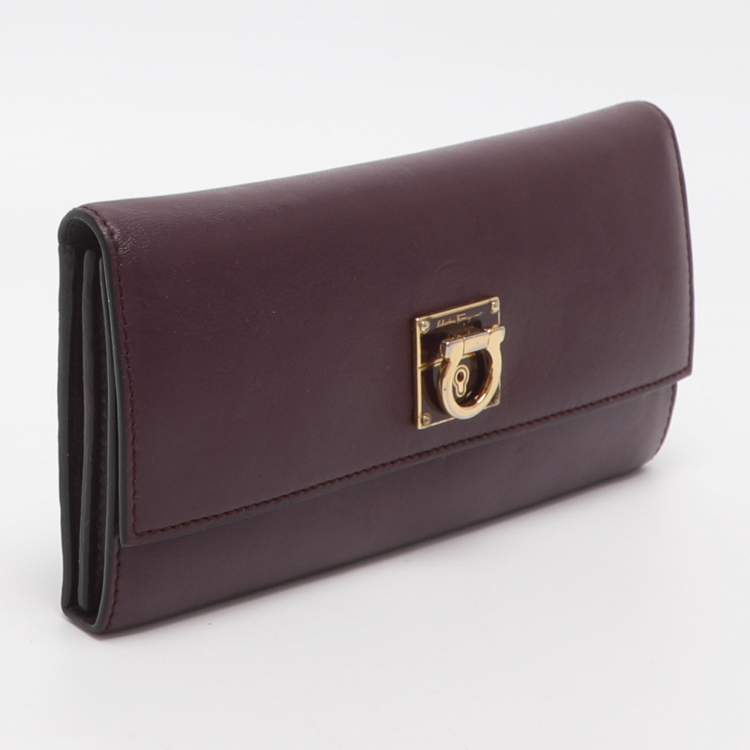 Pre Owned Salvatore Ferragamo Gancini Purple Leather Continental Wallet