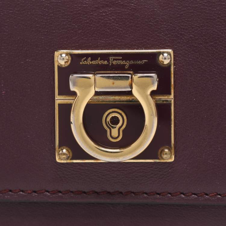 Pre Owned Salvatore Ferragamo Gancini Purple Leather Continental Wallet