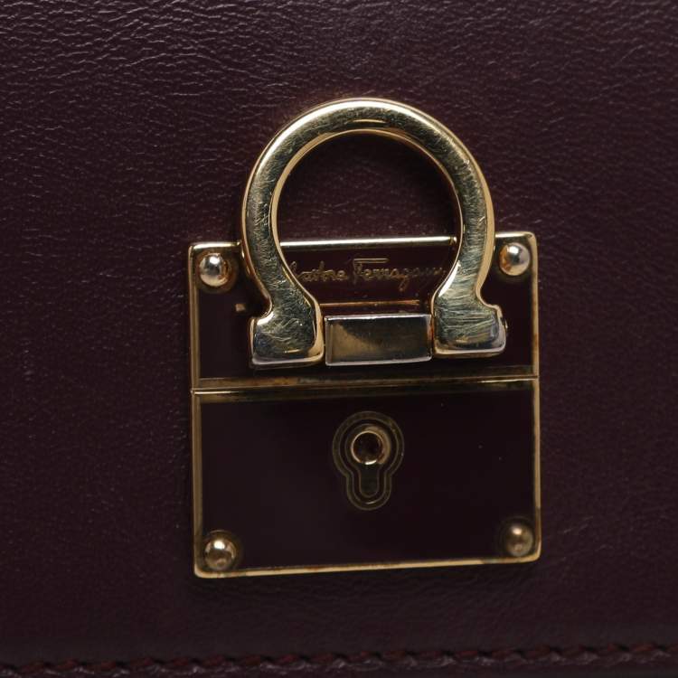 Pre Owned Salvatore Ferragamo Gancini Purple Leather Continental Wallet