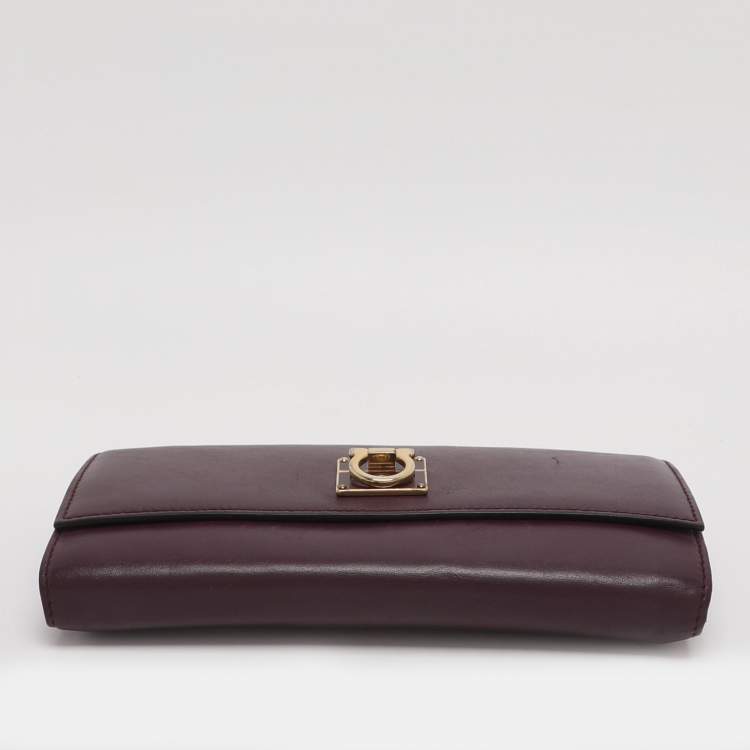 Pre Owned Salvatore Ferragamo Gancini Purple Leather Continental Wallet