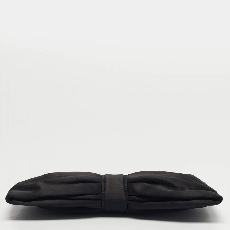 Pre Owned Salvatore Ferragamo Bow Black Satin Chain Clutch