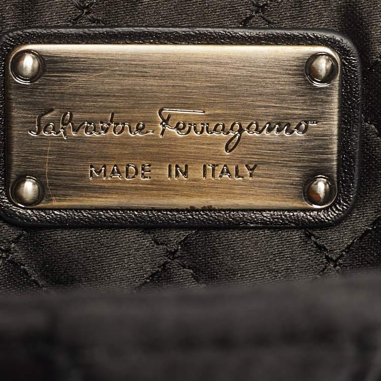 Pre Owned Salvatore Ferragamo Bow Black Satin Chain Clutch