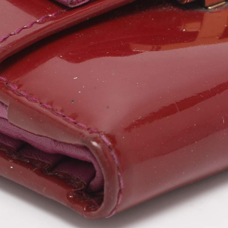 Pre Owned Salvatore Ferragamo Vara Bow Red Patent Leather Bifold Wallet