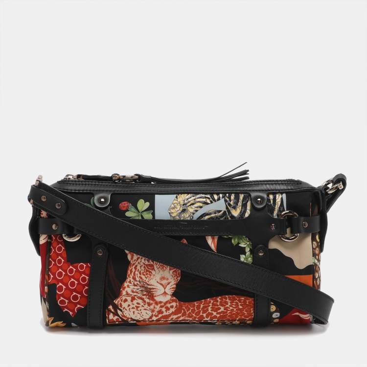 Pre Owned Salvatore Ferragamo Jungle Safari Print Leopard Multicolor Nylon Baguette Bag