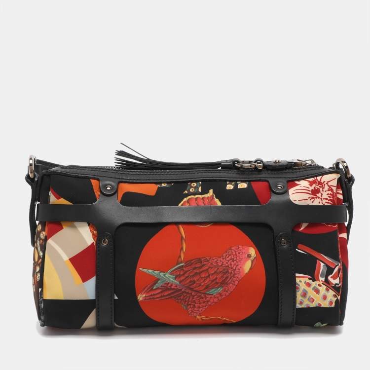 Pre Owned Salvatore Ferragamo Jungle Safari Print Leopard Multicolor Nylon Baguette Bag