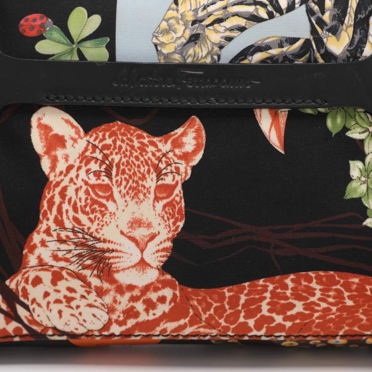 Pre Owned Salvatore Ferragamo Jungle Safari Print Leopard Multicolor Nylon Baguette Bag