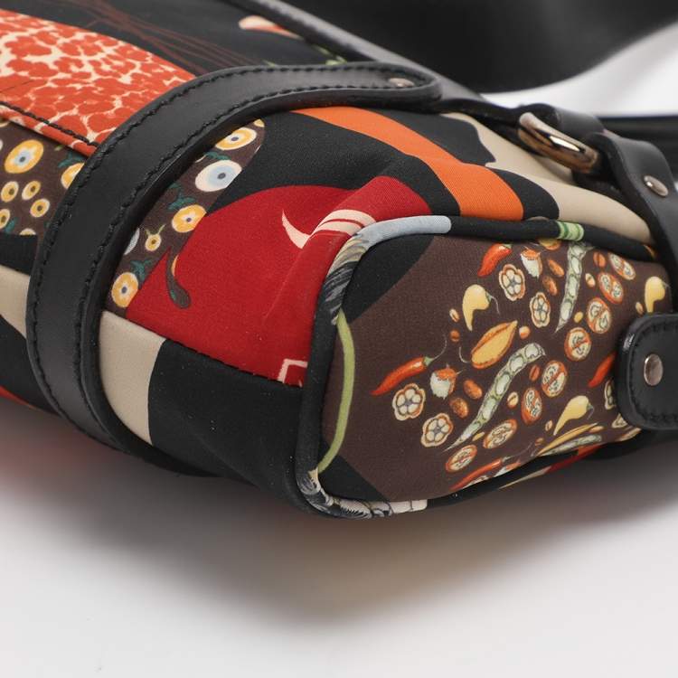 Pre Owned Salvatore Ferragamo Jungle Safari Print Leopard Multicolor Nylon Baguette Bag