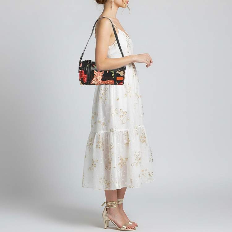 Pre Owned Salvatore Ferragamo Jungle Safari Print Leopard Multicolor Nylon Baguette Bag