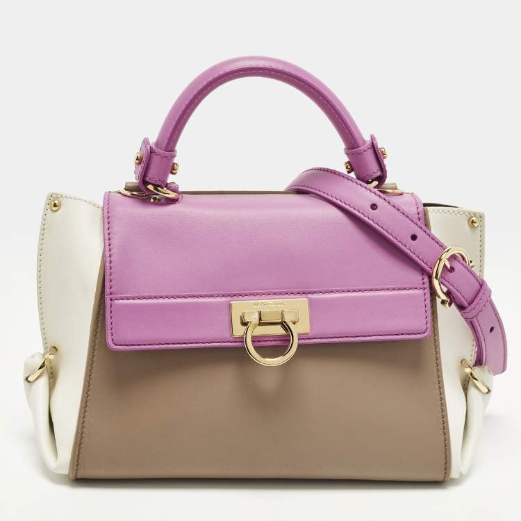 Pre Owned Salvatore Ferragamo Sofia Small Tricolor Leather Top Handle Bag