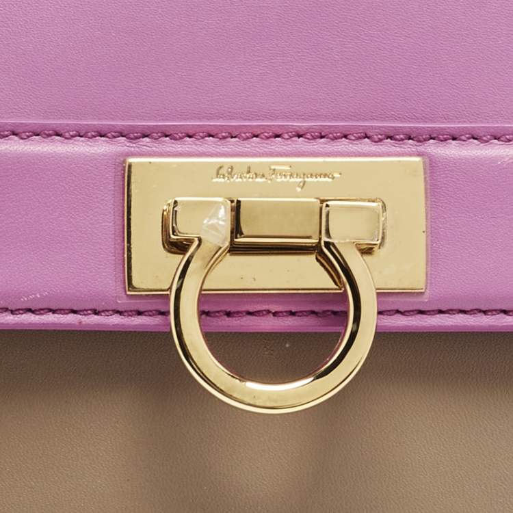 Pre Owned Salvatore Ferragamo Sofia Small Tricolor Leather Top Handle Bag